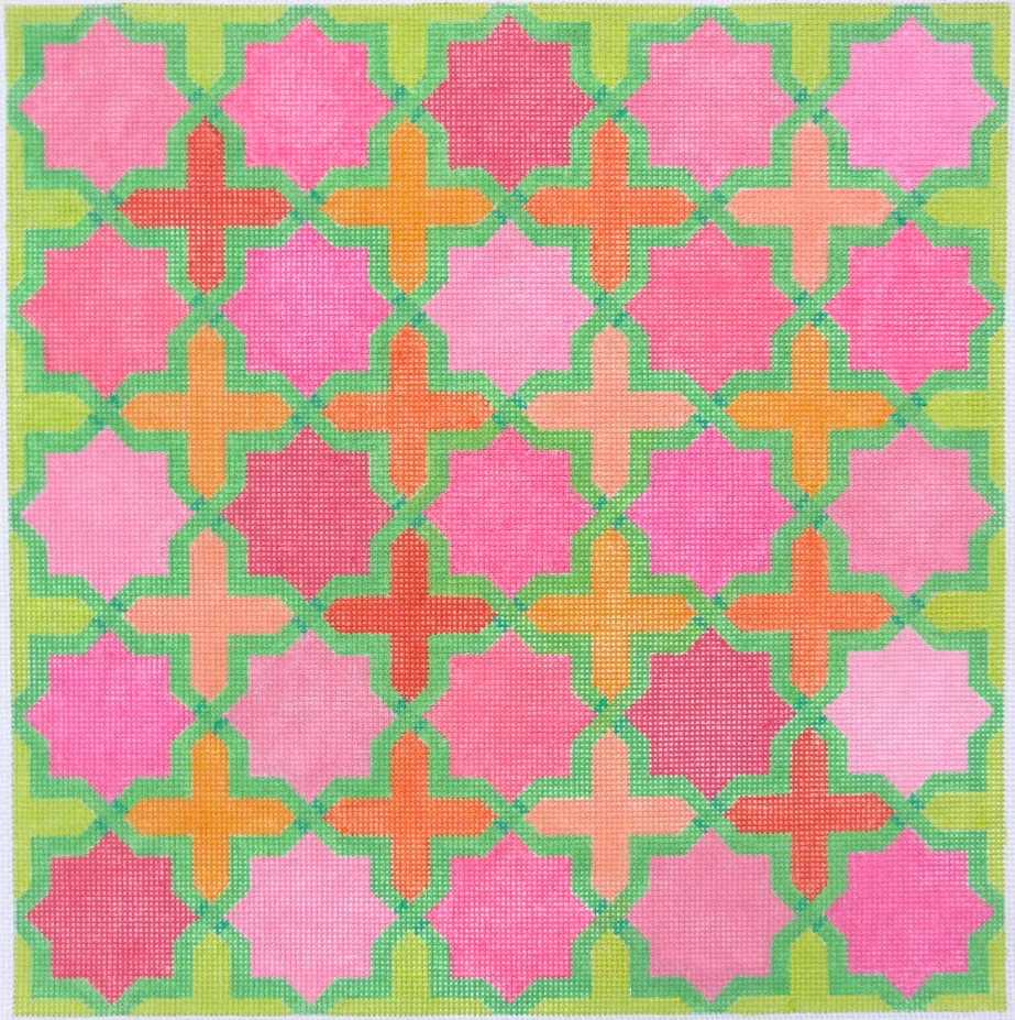 MOROCCAN TILES- CROSSES & STARS IN PINK, ORANGES, GREENS