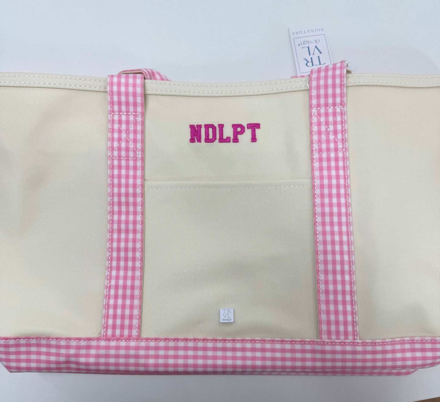 NDLPT Tote Bag w/ Pink Gingham Straps