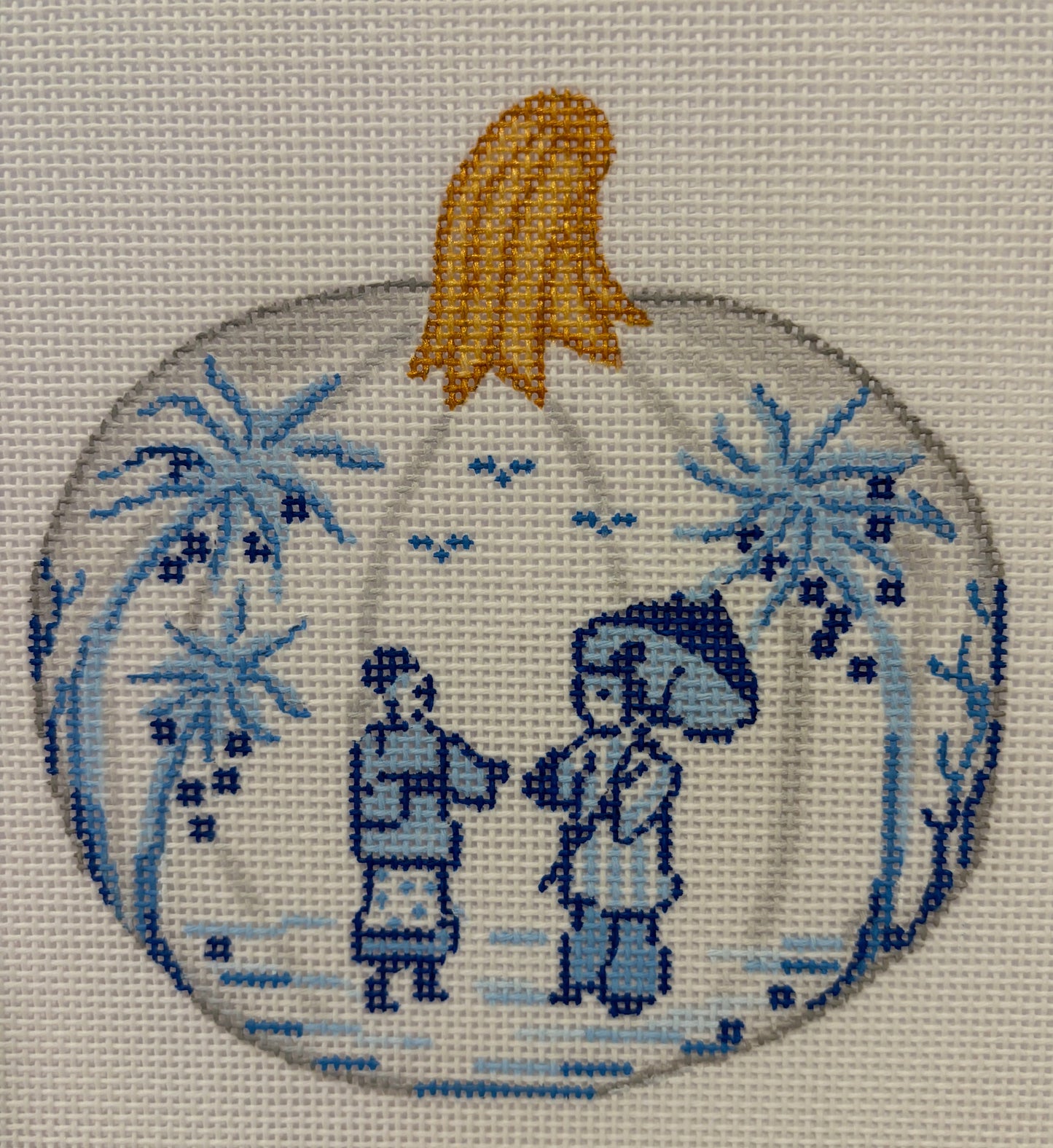 Mini Chinosierie Pumpkin - Small Round with People, Parasol, & Palms