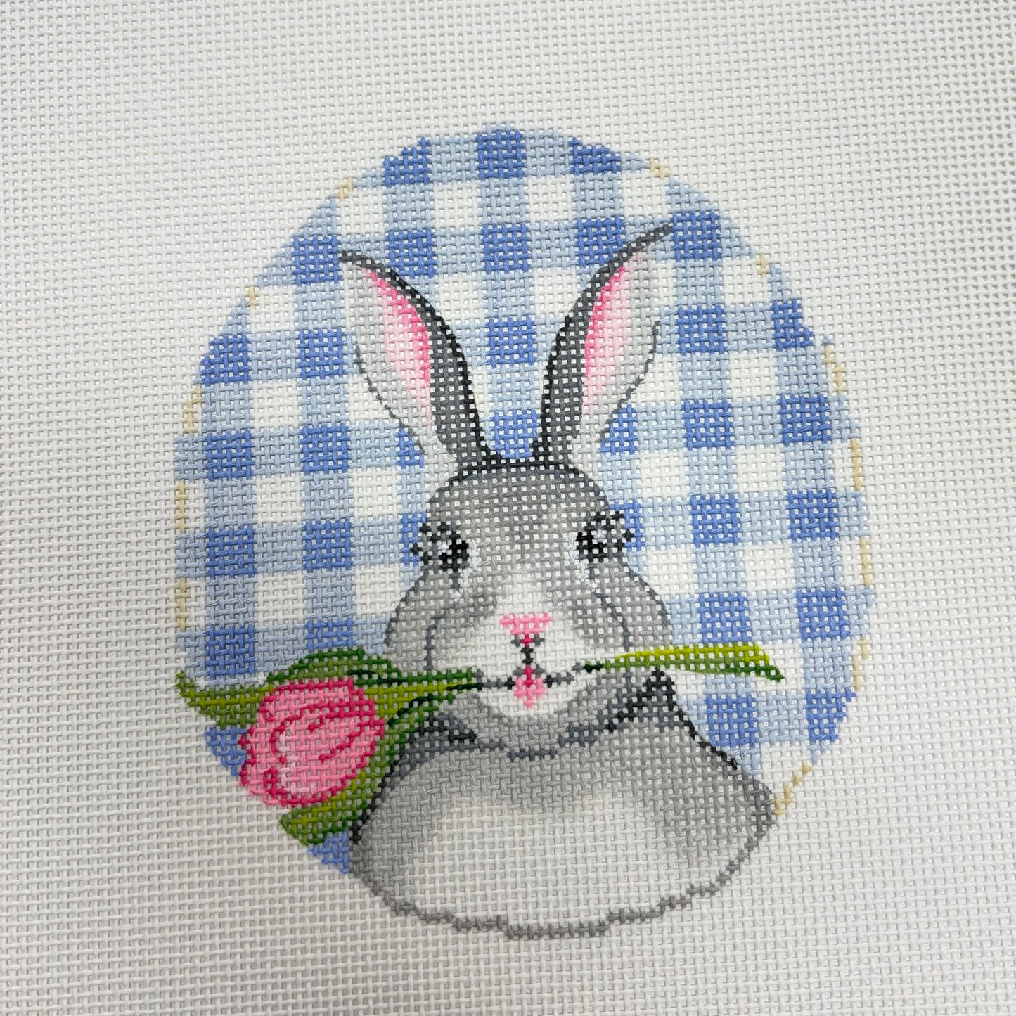 Bunny w/ Tulip on Blue Gingham