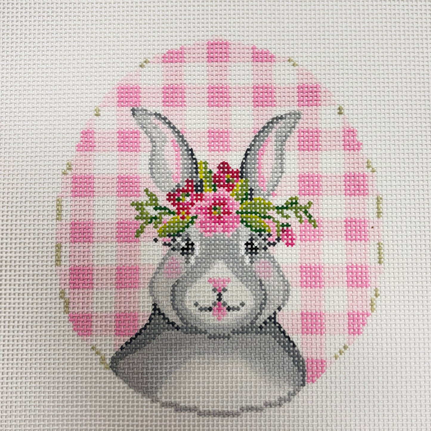 Bunny w/ Flower Crown on Pink Gingham