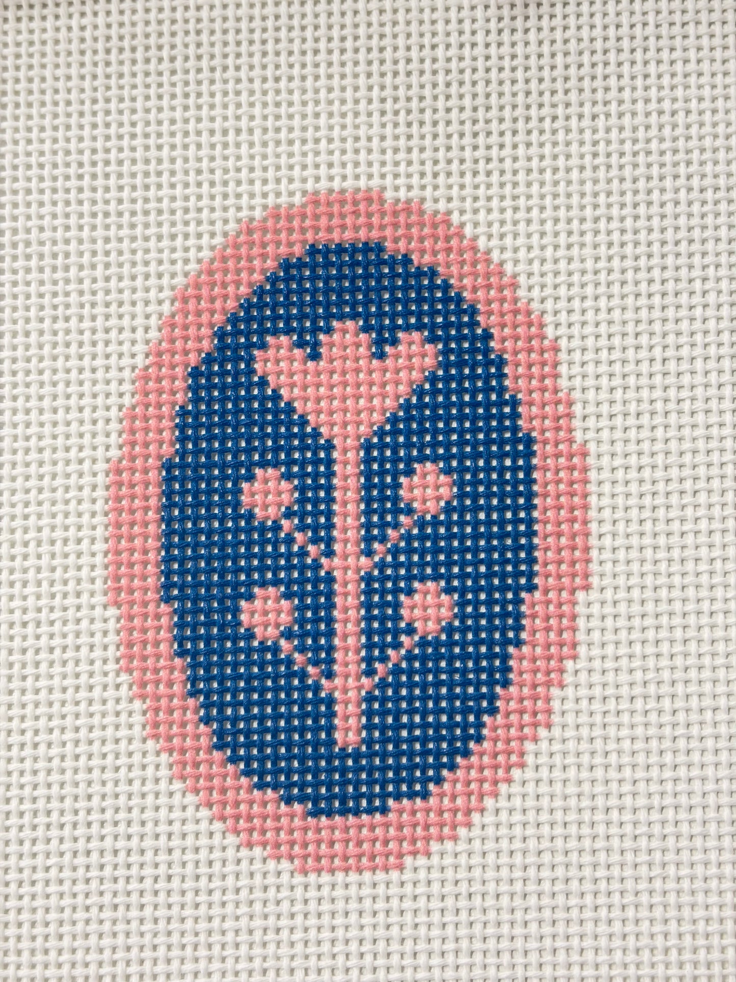 Navy & Pink Block Print Flower B- Oval