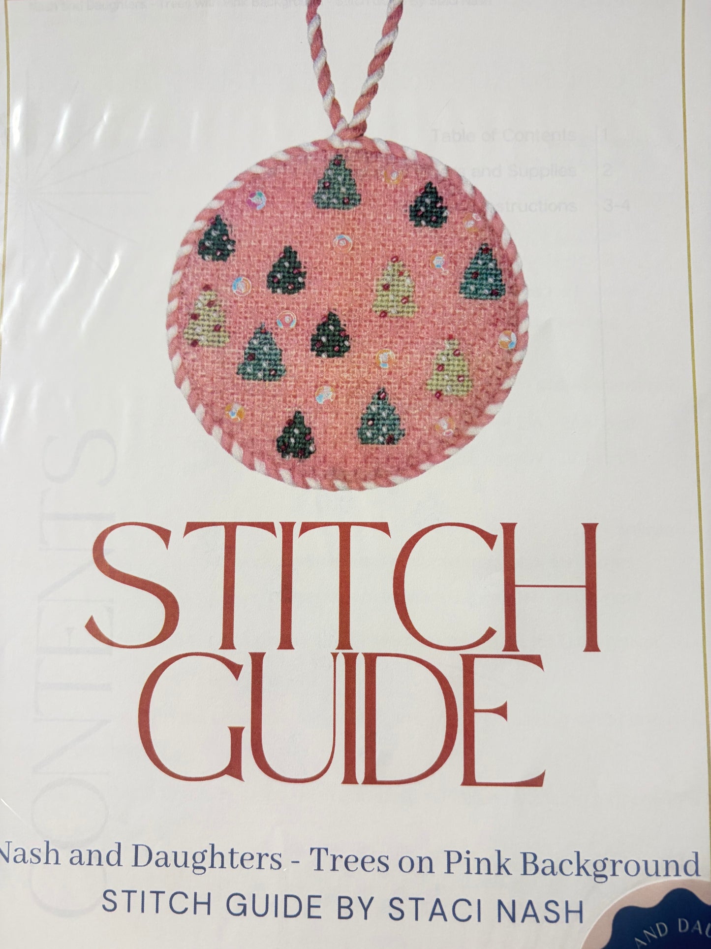 Stitch Guide- Pink Trees Round Ornament (ND-13)