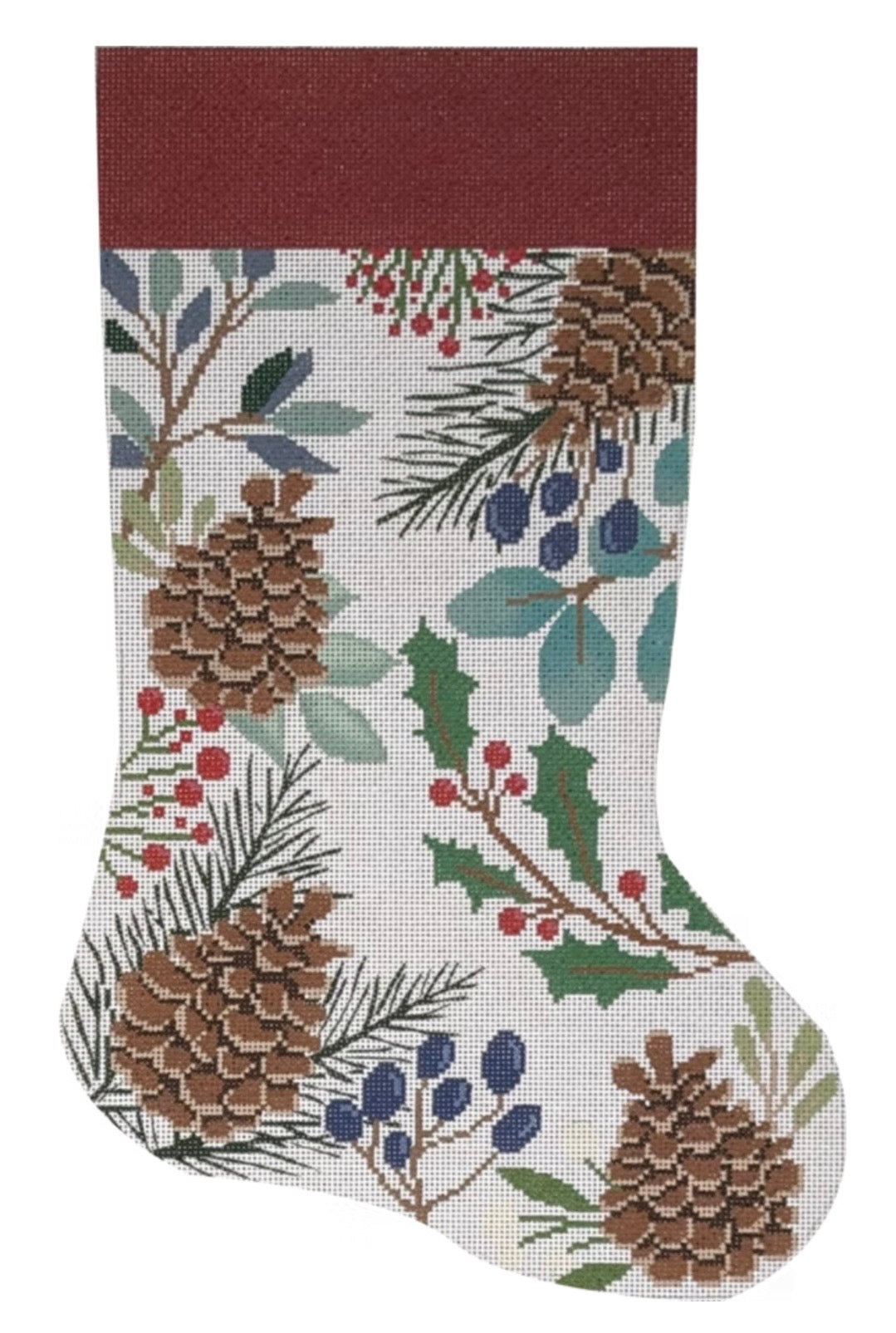 White Stocking with Pinecones