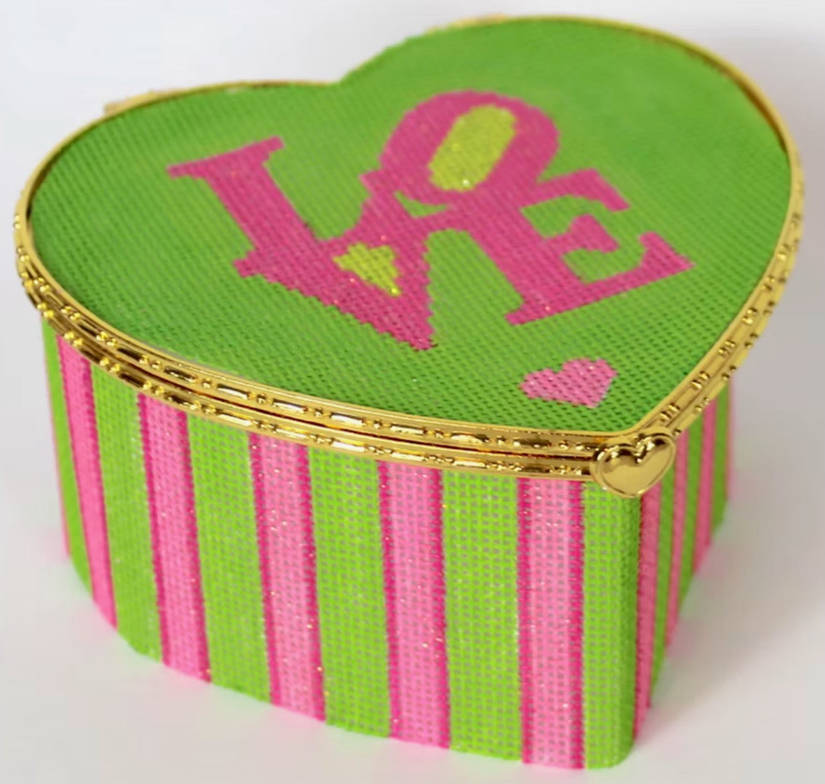 Green and Pink Heart Limoge Box (with Jewelry Box Hardware)