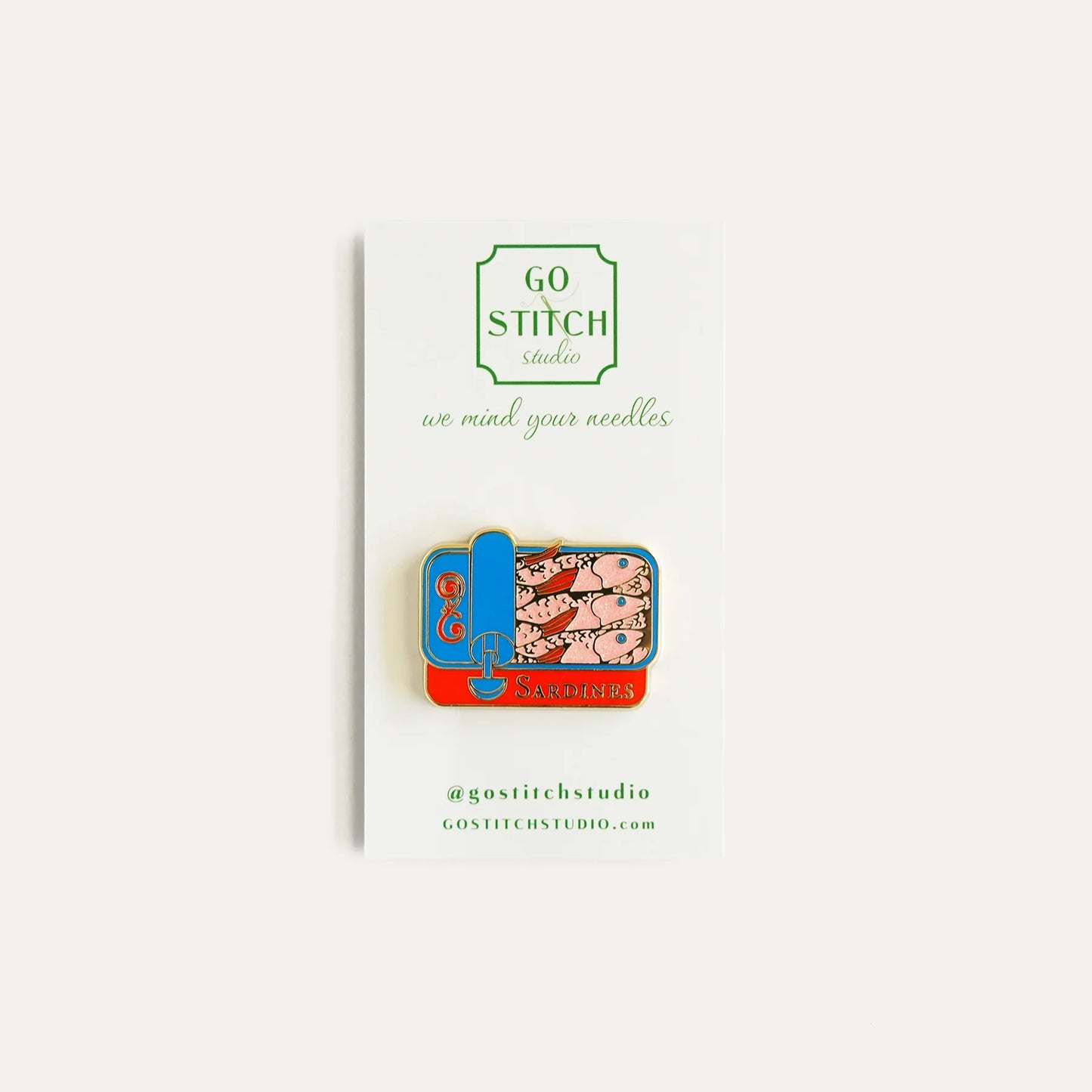 Red & Blue Sardine Can Needle Minder