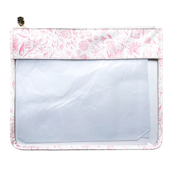 Needlepoint Print Large Zip Bag (Pink)