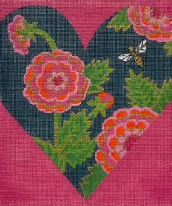 Floral Heart with Bee-Navy
