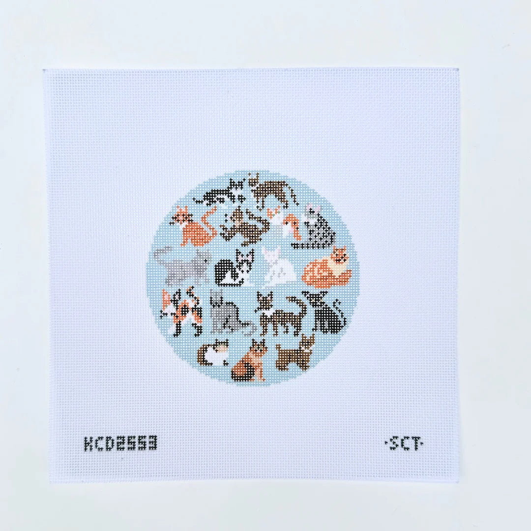 Blue Cat Round Printed