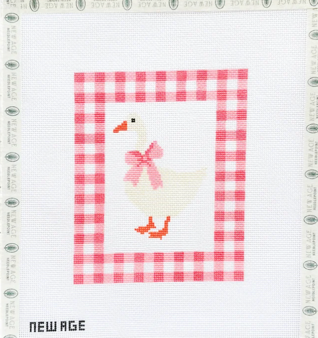 Gingham Baby Goose Needlepoint Canvas - Pink