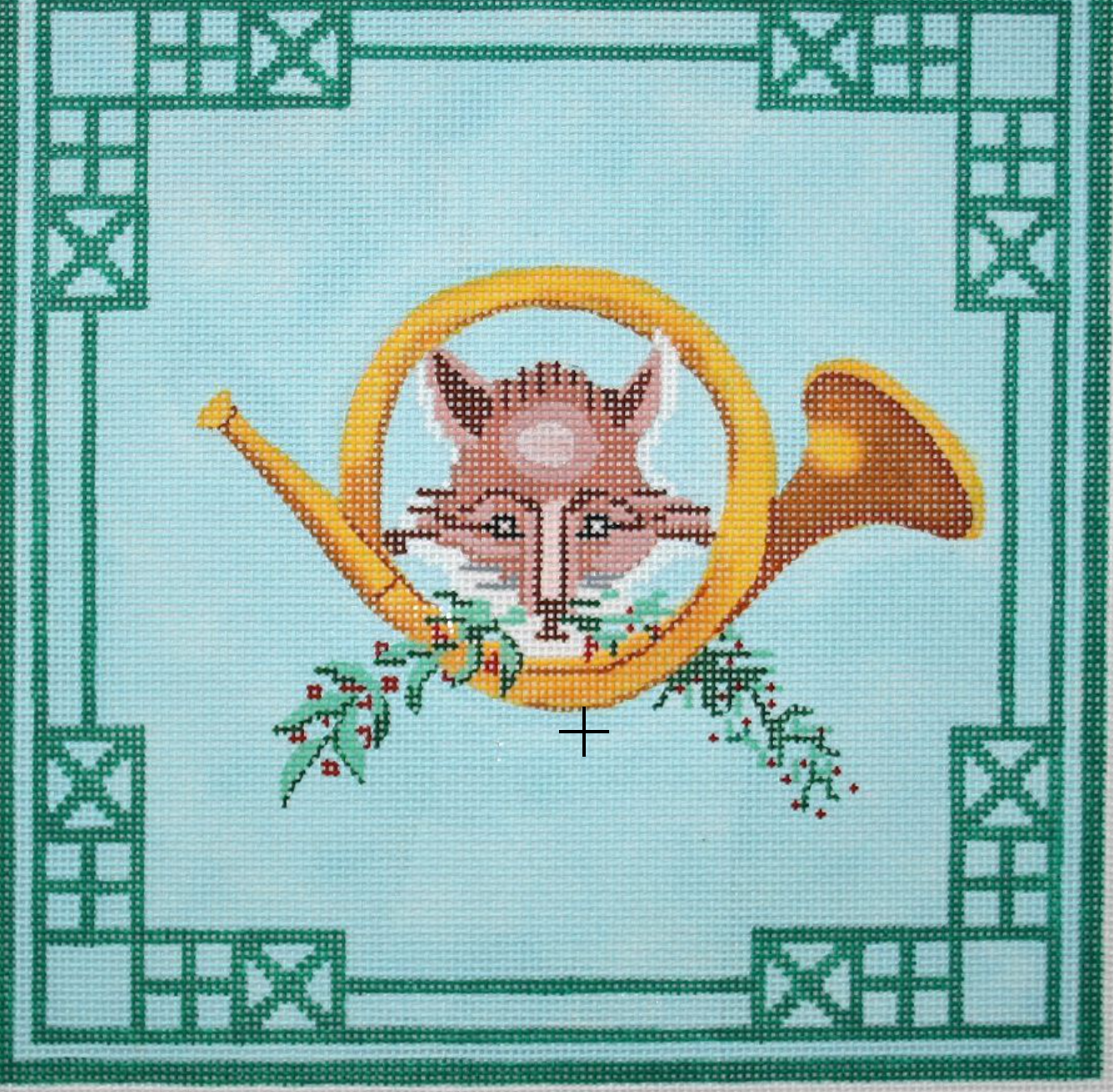 FOX & HUNTING HORN W/ GREENERY & CHINOISERIE BORDER