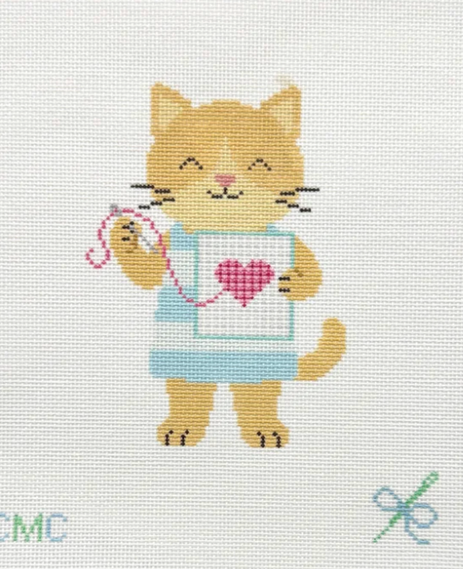 Nellie the Needlepointing Kitty Canvas
