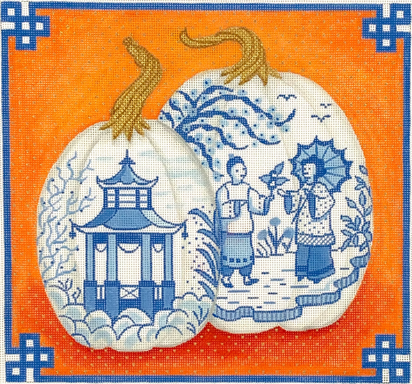 CHINOISERIE PORCELAIN PUMPKIN W/ CHINESE BORDER