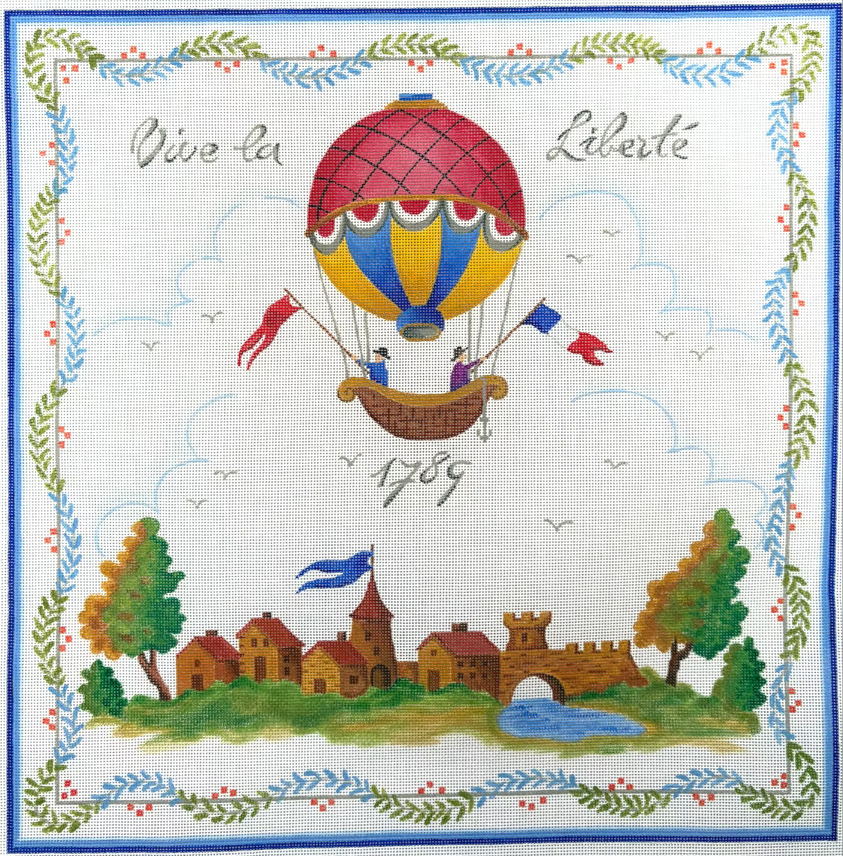 "VIVE LA LIBERTE" RURAL FRENCH HOT AIR BALLOON SCENE