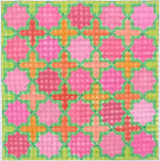 MOROCCAN TILES- CROSSES & STARS IN PINK, ORANGES, GREENS