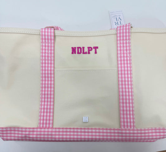 NDLPT Tote Bag w/ Pink Gingham Straps