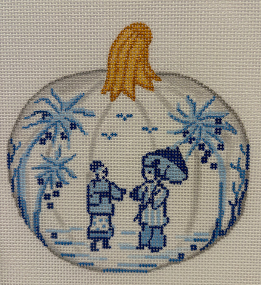 Mini Chinosierie Pumpkin - Small Round with People, Parasol, & Palms