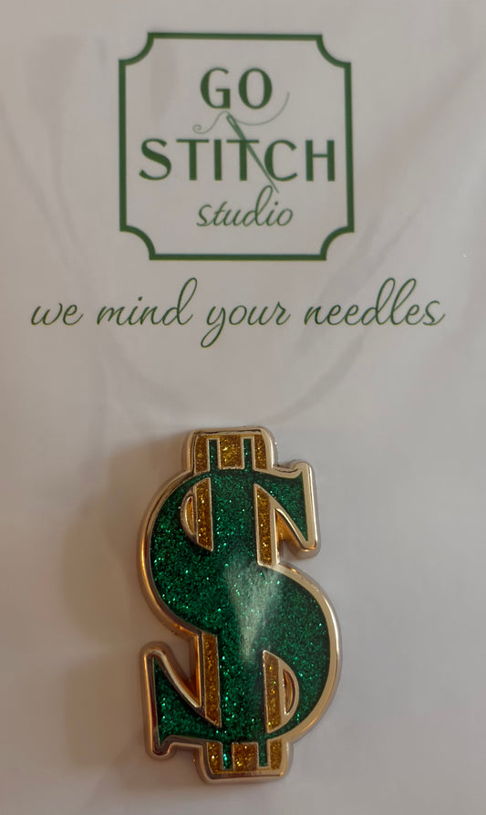 Green & Gold Glitter Dollar Sign Needle Minder
