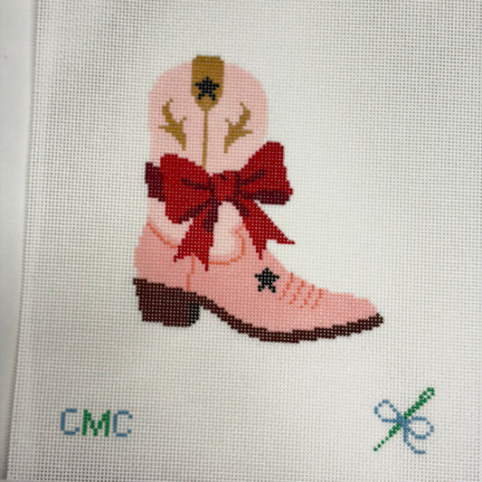 PINK COWBOY BOOT WITH RED BOW