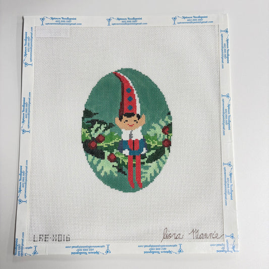 Elf Sitting on Wreath