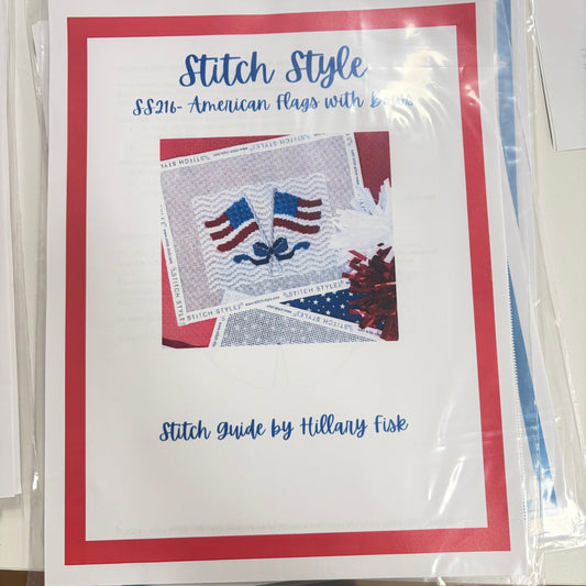 AMERICAN FLAGS WITH BOWS- COMES WITH STITCH GUIDE