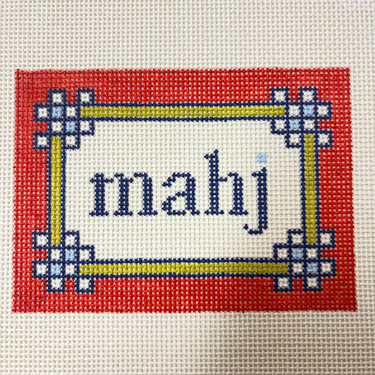 MAHJONG FLORAL CORNER- RED, NAVYN& OLIVE