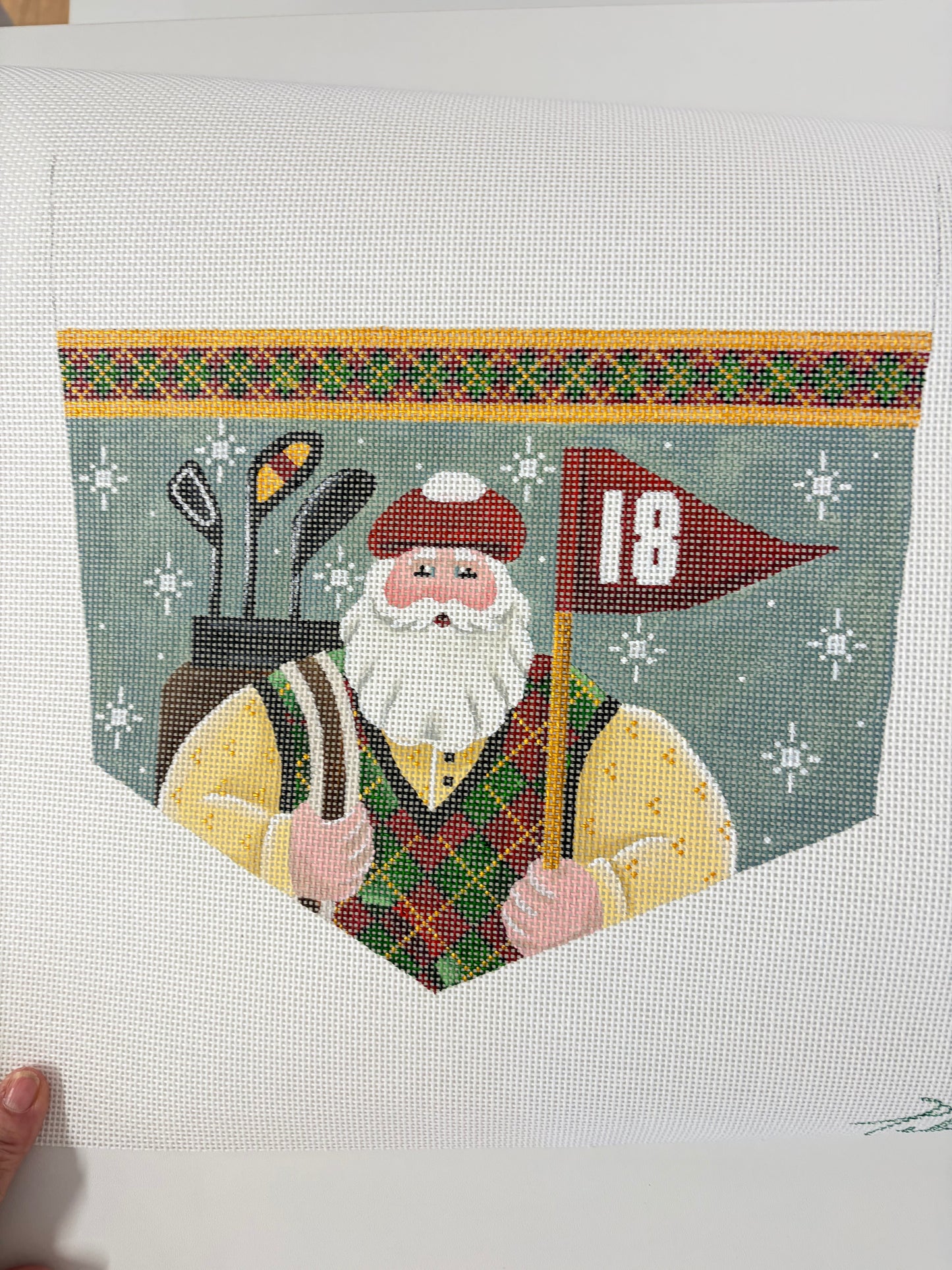 STOCKING CUFF-GOLFING SANTA