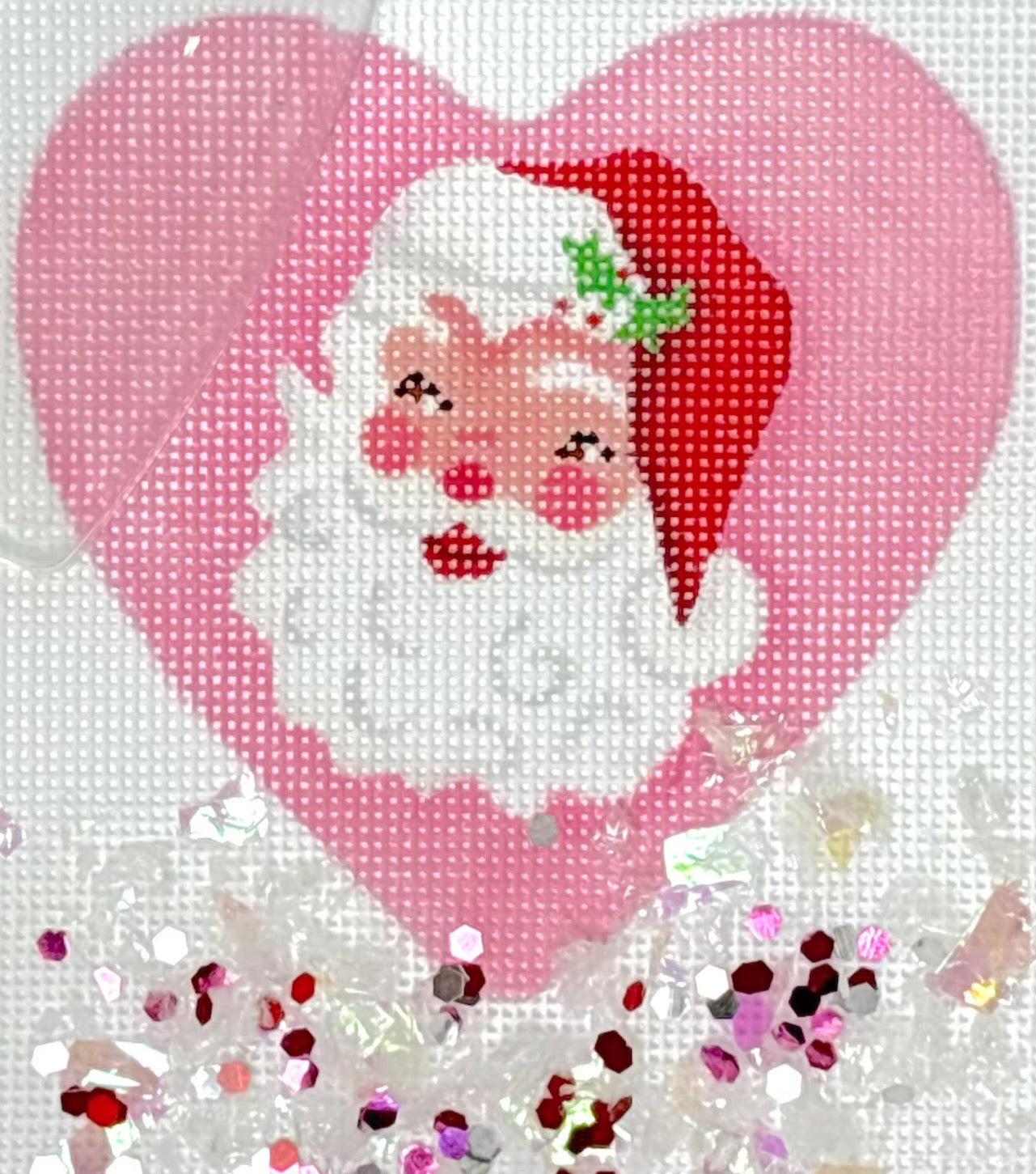 Santa with Holly Mini Heart with Clear Dome Cover & Confetti