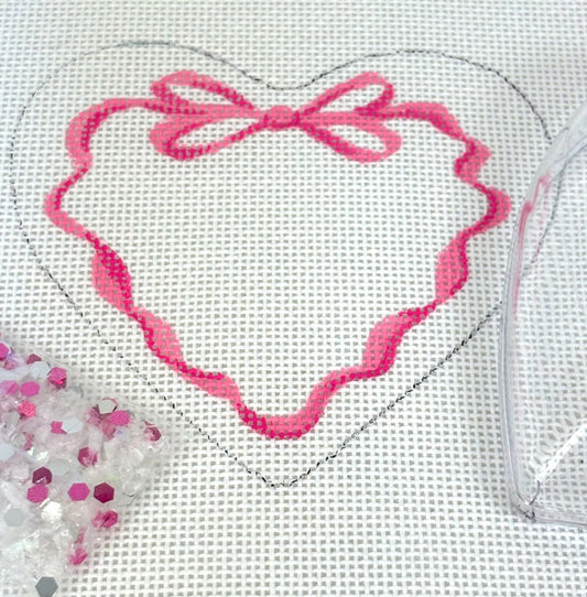 Pink Ribbon Mini Heart with Clear Dome Cover & Confetti