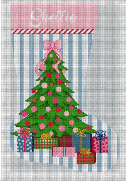 Christmas Tree with Pink Bow Stocking
