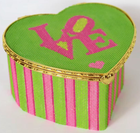 Green and Pink Heart Limoge Box (with Jewelry Box Hardware)