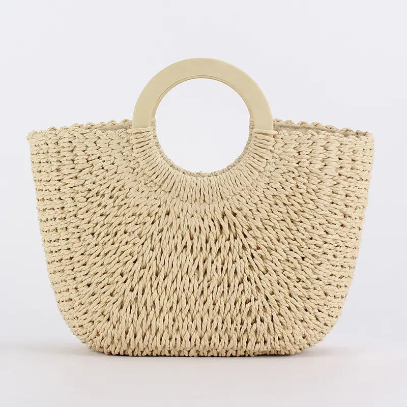 Wood Handle Wicker Bag