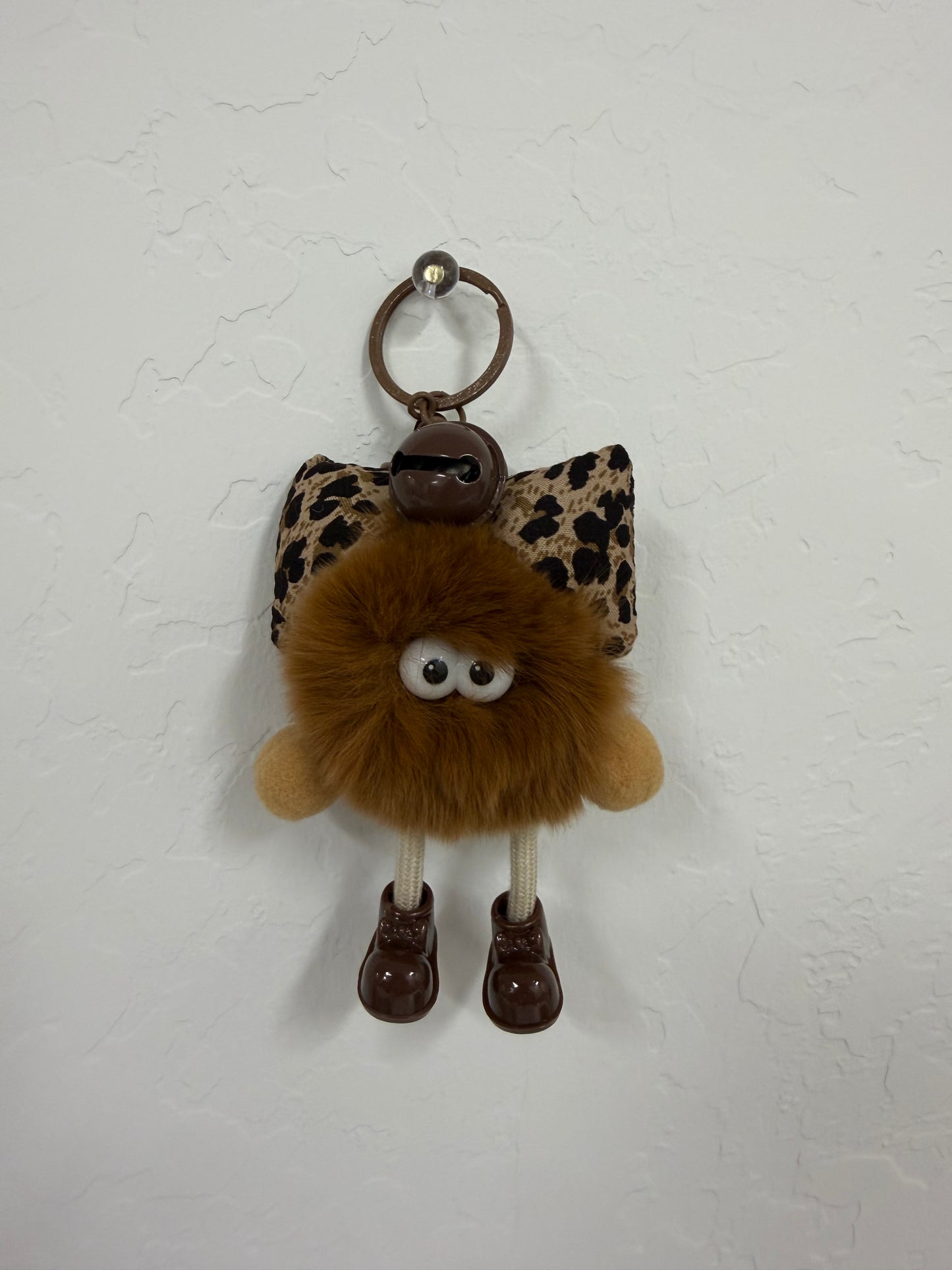 Cute Leopard Print Bow Pom Pom Keychain