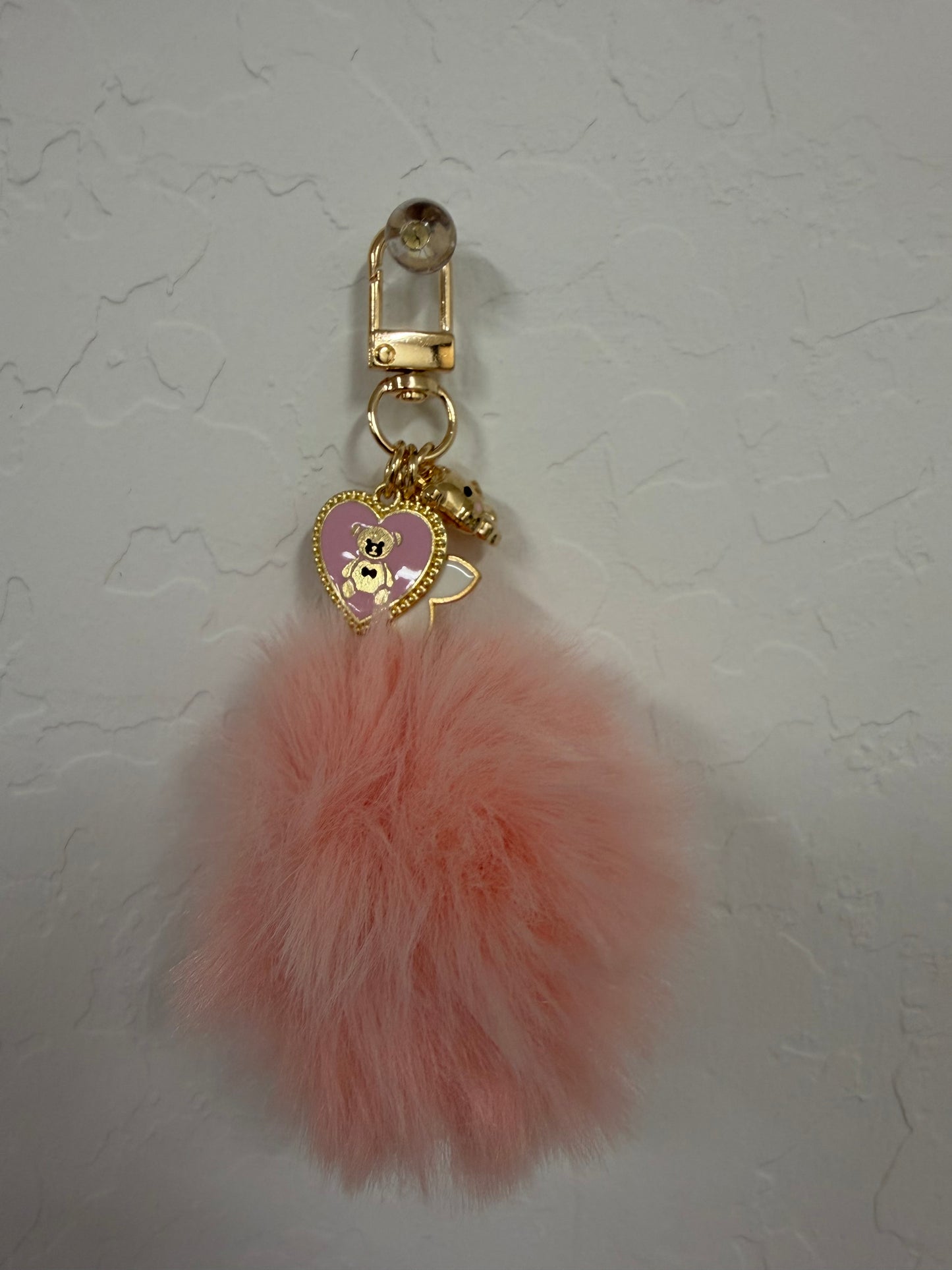 Heart-Shaped Bear Pom Pom Keyring