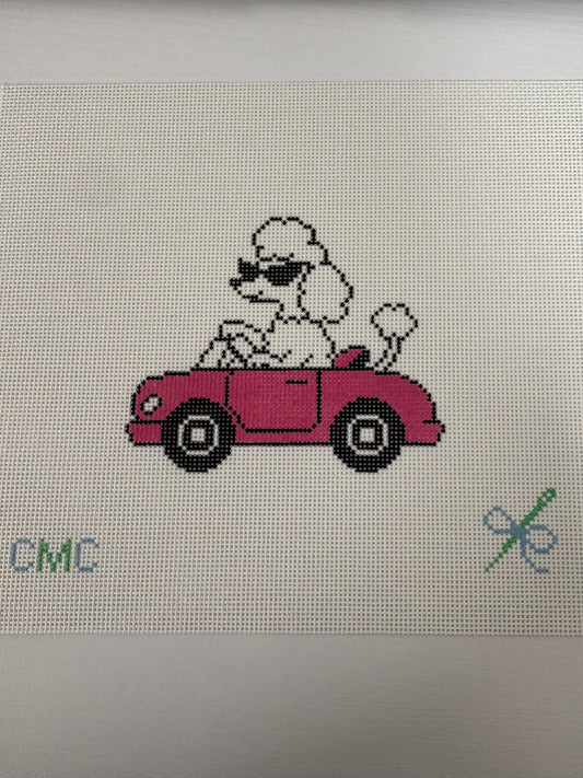Poodle in Pink Convertible