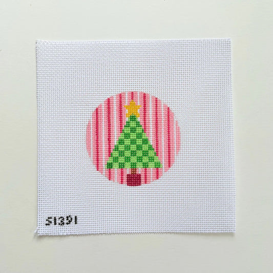 Green Check Tree on Stripes