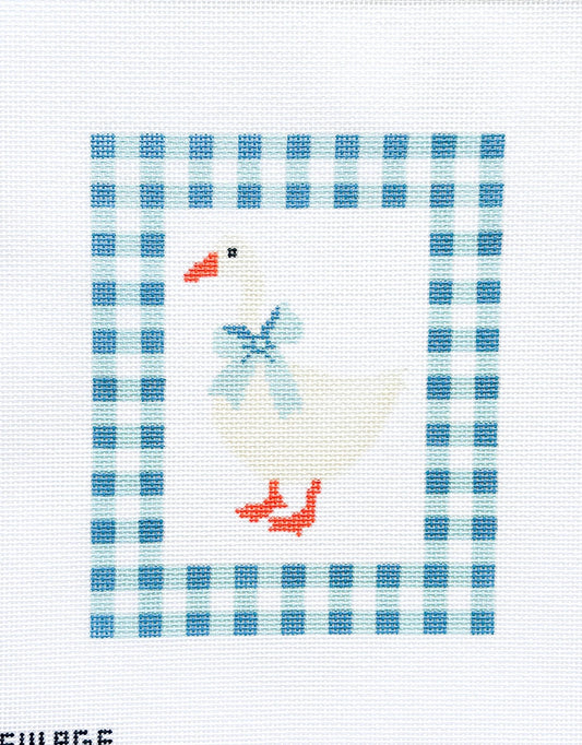 Gingham Baby Goose Needlepoint Canvas - Blue