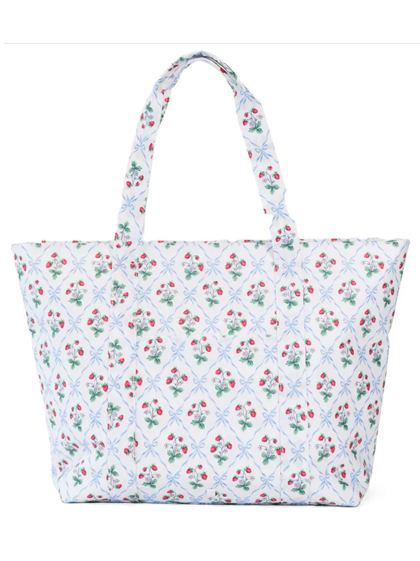 Jumbo Tote- strawberries and blue bows