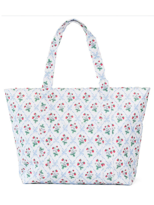 Jumbo Tote- strawberries and blue bows