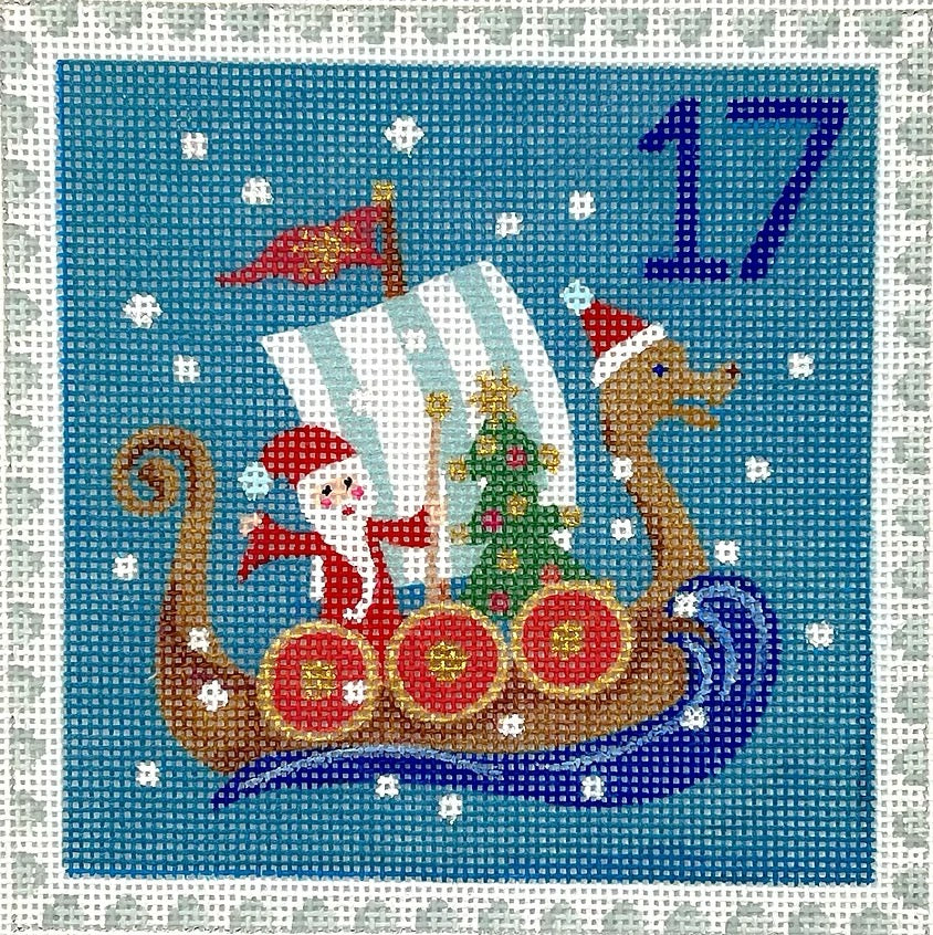 ADVENT STAMP #17- SANTA IN DRAGON BOAT
