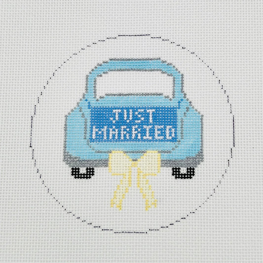 Just Married Teal Car