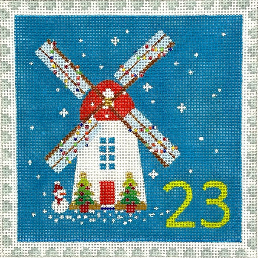 ADVENT STAMP #23- WINDMILL W/ SNOWMAN