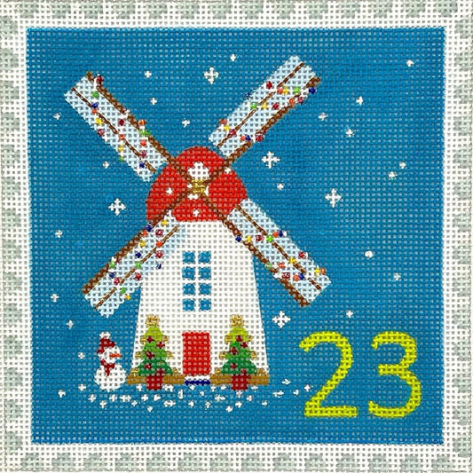 ADVENT STAMP #23- WINDMILL W/ SNOWMAN