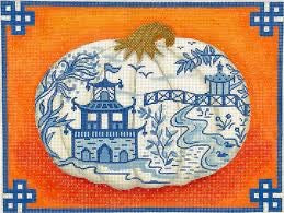 Chinoiserie Porcelain Pumpkin with Chinese Border