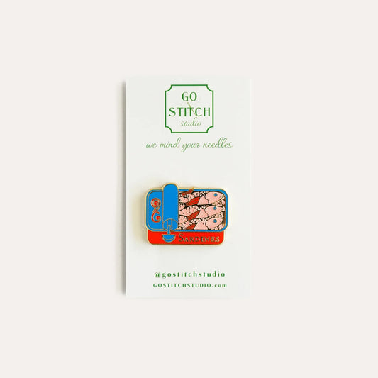 Red & Blue Sardine Can Needle Minder