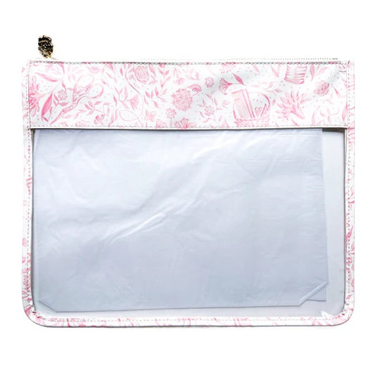Needlepoint Print Large Zip Bag (Pink)