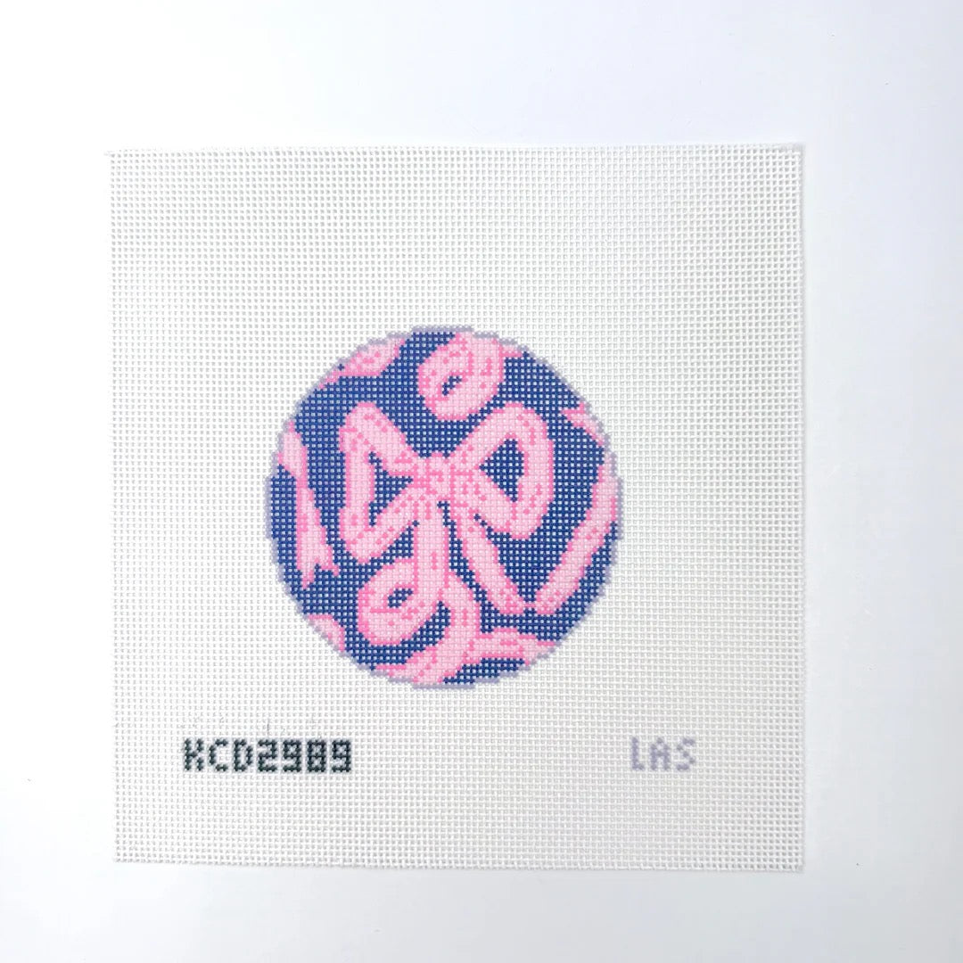 Pink Bow on Navy Round Printed