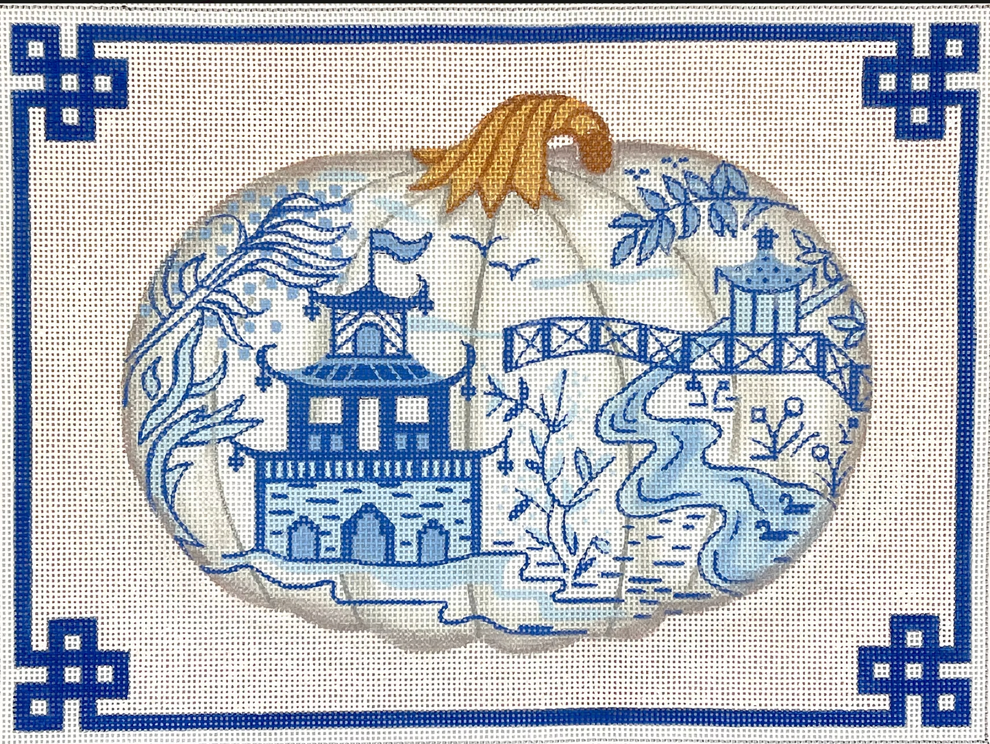 CHINOISERIE PORCELAIN PUMPKIN W/ CHINESE BORDER