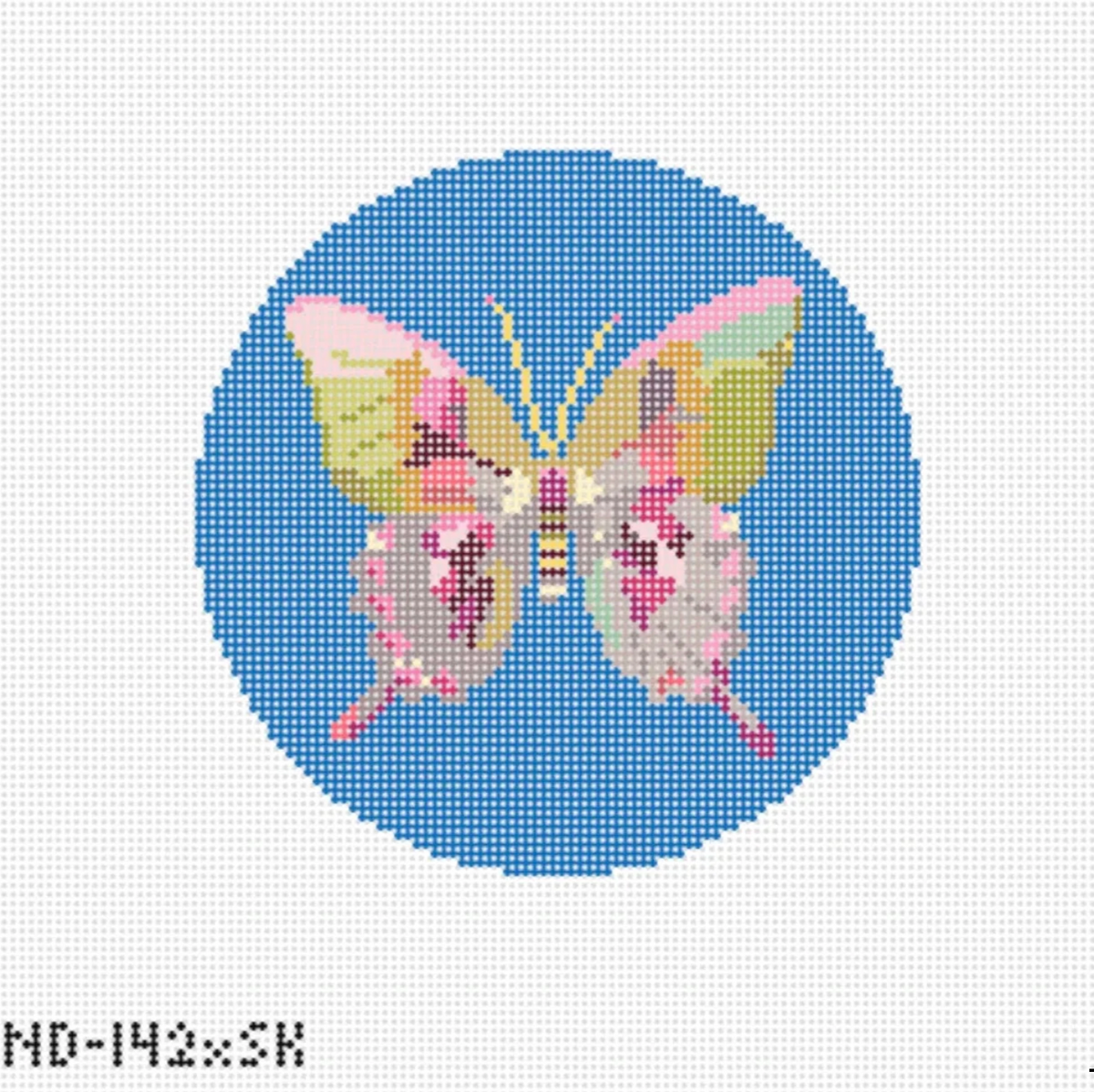 Nash and Daughters Needlepoint Sara Kay Butterfly Round Needlepoint Canvas - Blue