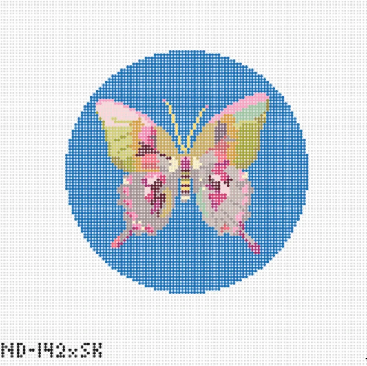 Nash and Daughters Needlepoint Sara Kay Butterfly Round Needlepoint Canvas - Blue